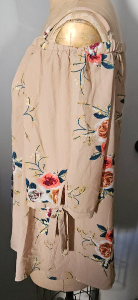 ROSE GAL 3X-5X Off The Shoulder Tan Floral Blouse