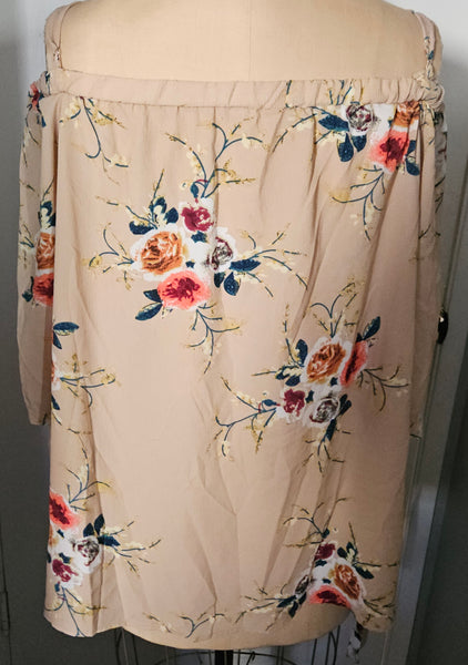 ROSE GAL 3X-5X Off The Shoulder Tan Floral Blouse