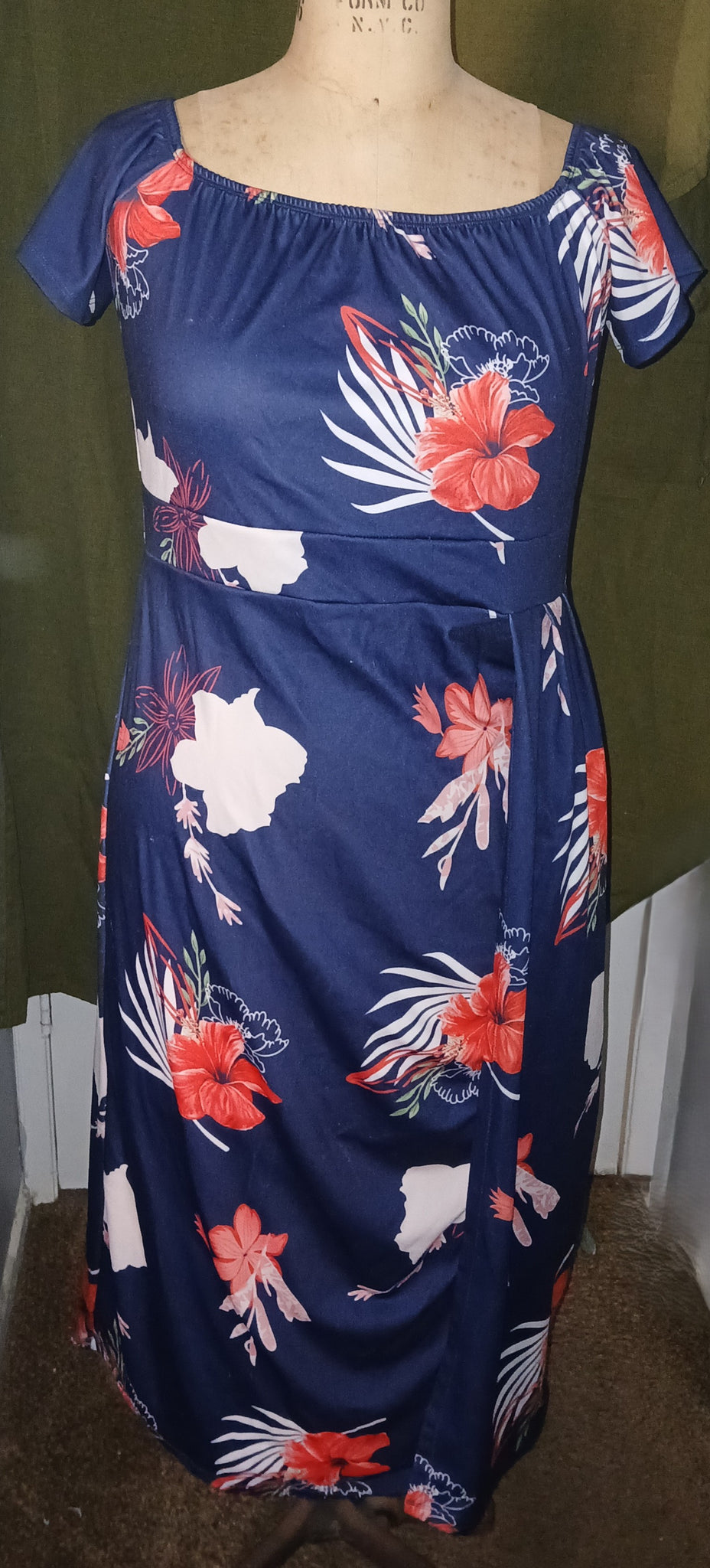 Unbranded 2X Long Blue Floral Dress