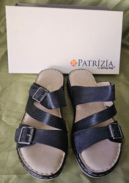 Brand New Size 7 1/2-8 PATRIZIA by Spring Step Black Sandals (38)