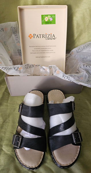 Brand New Size 7 1/2-8 PATRIZIA by Spring Step Black Sandals (38)