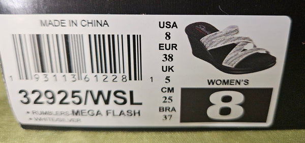 Brand New Size 8 SKECHERS CALI Memory Foam White & Silver Sandals