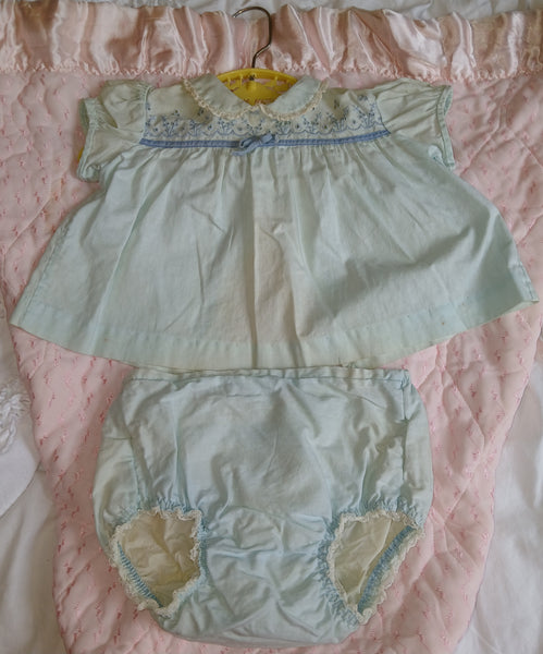 Vintage Nannette Light Blue Baby Dress & Matching Diaper Cover
