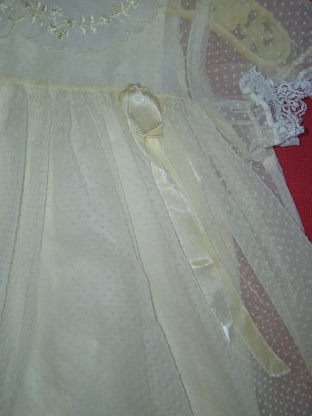 Girls 2-Pc Vintage Yellow 12 Month Swiss Dot & Lace Dress
