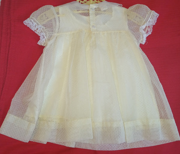 Girls 2-Pc Vintage Yellow 12 Month Swiss Dot & Lace Dress