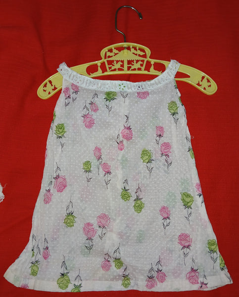 2-PC Vintage White Polka Dot Baby Dress With Pink And Green Roses Pattern
