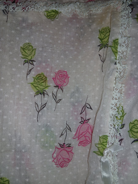 2-PC Vintage White Polka Dot Baby Dress With Pink And Green Roses Pattern