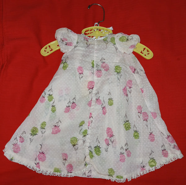 2-PC Vintage White Polka Dot Baby Dress With Pink And Green Roses Pattern