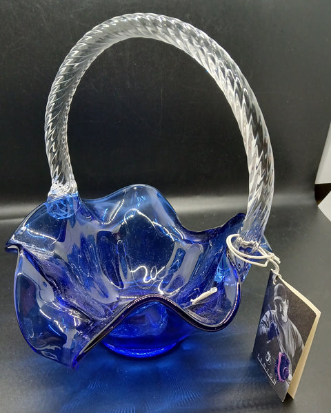 Brand New FENTON Cobalt Blue Braided Handle Glass Basket Vintage Style Home Decor