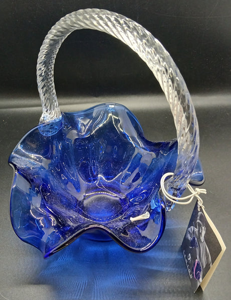 Brand New FENTON Cobalt Blue Braided Handle Glass Basket Vintage Style Home Decor