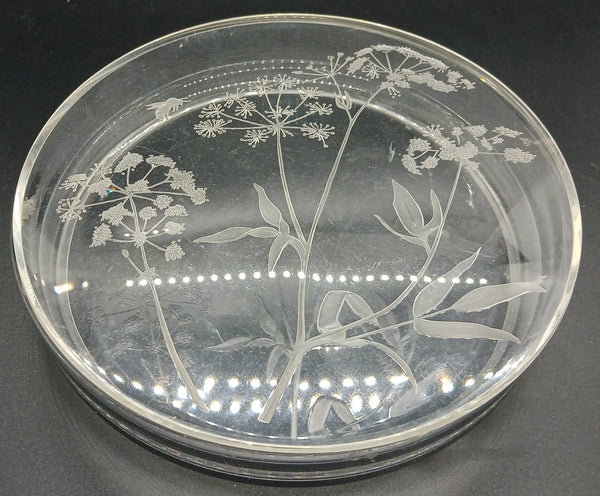 Vintage WALES Clear Acrylic Lidded Floral Etched Container Vanity Storage Decor