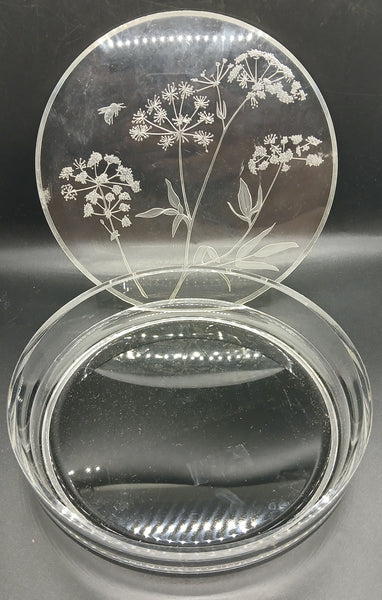 Vintage WALES Clear Acrylic Lidded Floral Etched Container Vanity Storage Decor