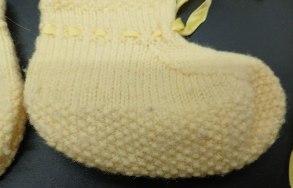 Handmade Vintage Yellow Knitted Infant Baby Booties and Hat Set Nursery Baby Decor