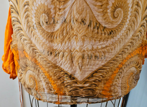 XL Vintage ETINCELLE COUTOUR 100% Silk Orange & Brown Beaded Sheer Blouse