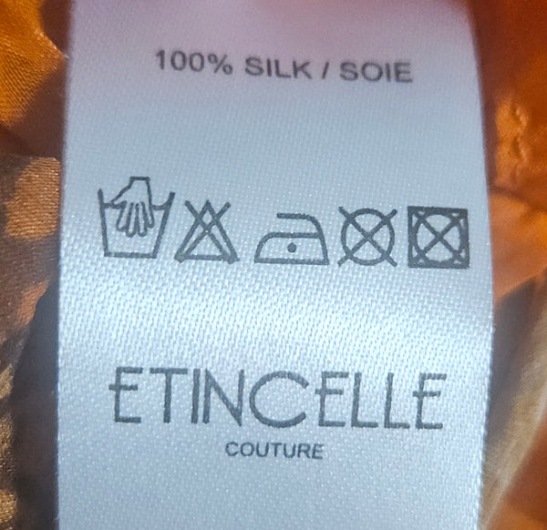 XL Vintage ETINCELLE COUTOUR 100% Silk Orange & Brown Beaded Sheer Blouse