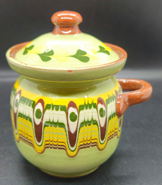 Vintage Bulgarian Clay Pottery Pot w/ Lid