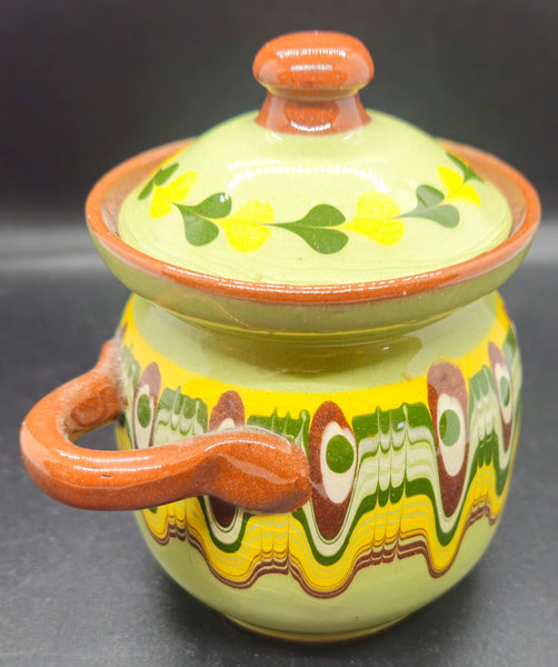 Vintage Bulgarian Clay Pottery Pot w/ Lid