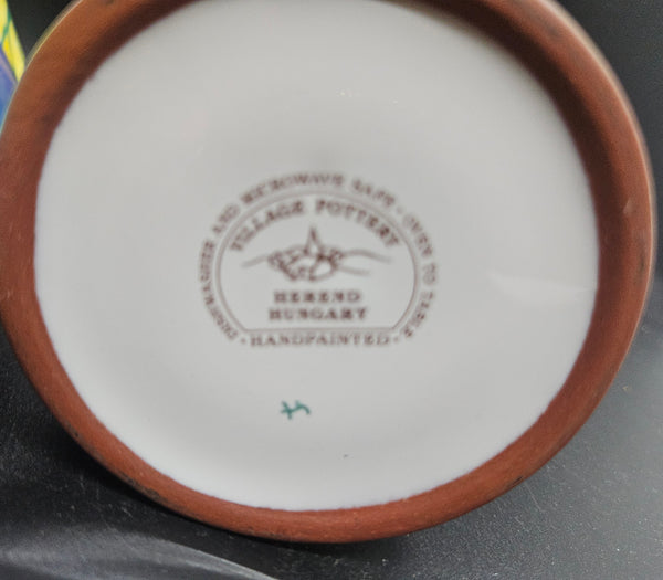 Vintage HEREND VILLAGE POTTERY Fruit Hand Painted Sugar & Creamer Set