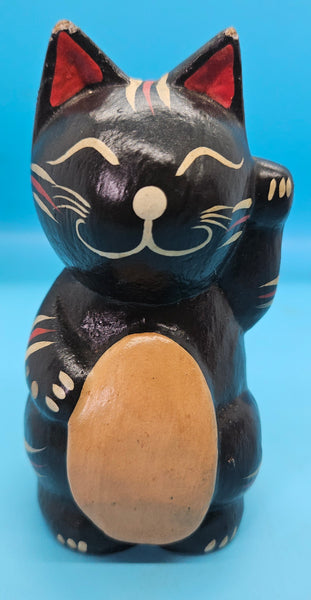 Japanese Black 4" Wood Lucky Cat (READ DETAILS)