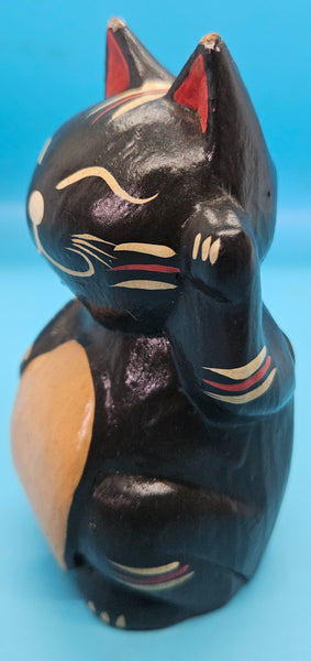 Japanese Black 4" Wood Lucky Cat (READ DETAILS)