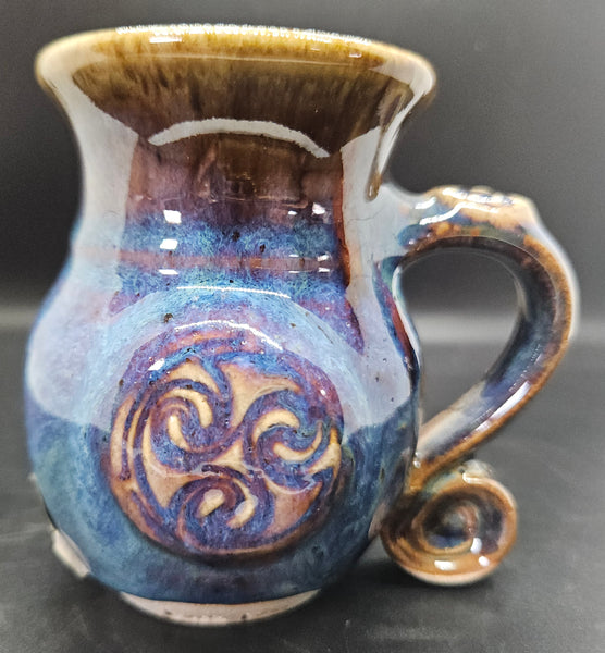 Colm De Ris Irish Pottery Blue Brown 8 Oz Curved Mug Artisan Glazed Coffee Cup