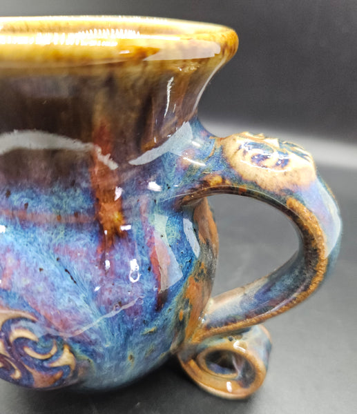 Colm De Ris Irish Pottery Blue Brown 8 Oz Curved Mug Artisan Glazed Coffee Cup