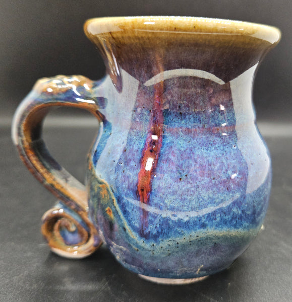 Colm De Ris Irish Pottery Blue Brown 8 Oz Curved Mug Artisan Glazed Coffee Cup