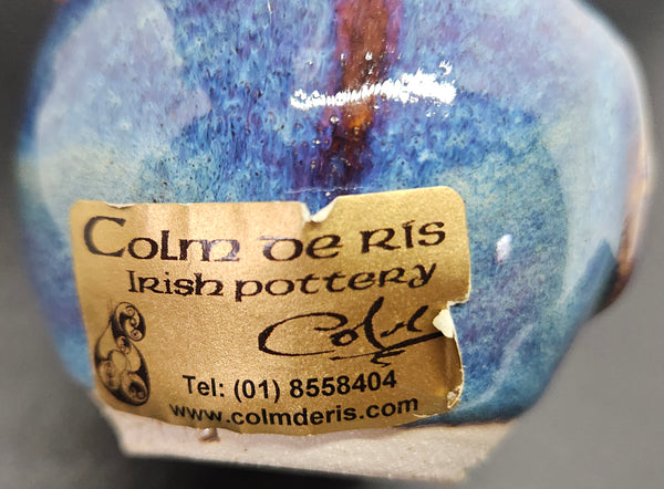 Colm De Ris Irish Pottery Blue Brown 8 Oz Curved Mug Artisan Glazed Coffee Cup