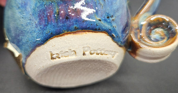 Colm De Ris Irish Pottery Blue Brown 8 Oz Curved Mug Artisan Glazed Coffee Cup