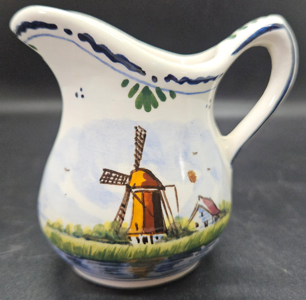 Vintage DELFT Hand Painted Holland Windmill Pottery Pitcher