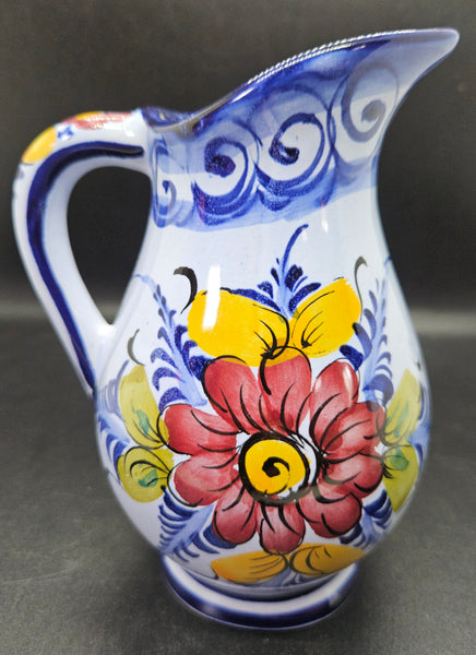 Vintage Alcobaca Portugal Blue Floral 6 Inch Pitcher Decorative Kitchen Home Decor