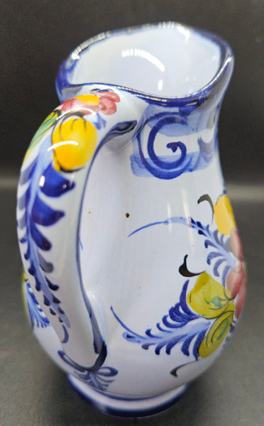 Vintage Alcobaca Portugal Blue Floral 6 Inch Pitcher Decorative Kitchen Home Decor