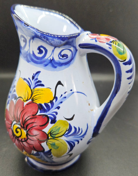 Vintage Alcobaca Portugal Blue Floral 6 Inch Pitcher Decorative Kitchen Home Decor