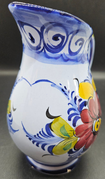 Vintage Alcobaca Portugal Blue Floral 6 Inch Pitcher Decorative Kitchen Home Decor
