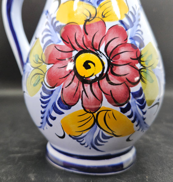 Vintage Alcobaca Portugal Blue Floral 6 Inch Pitcher Decorative Kitchen Home Decor