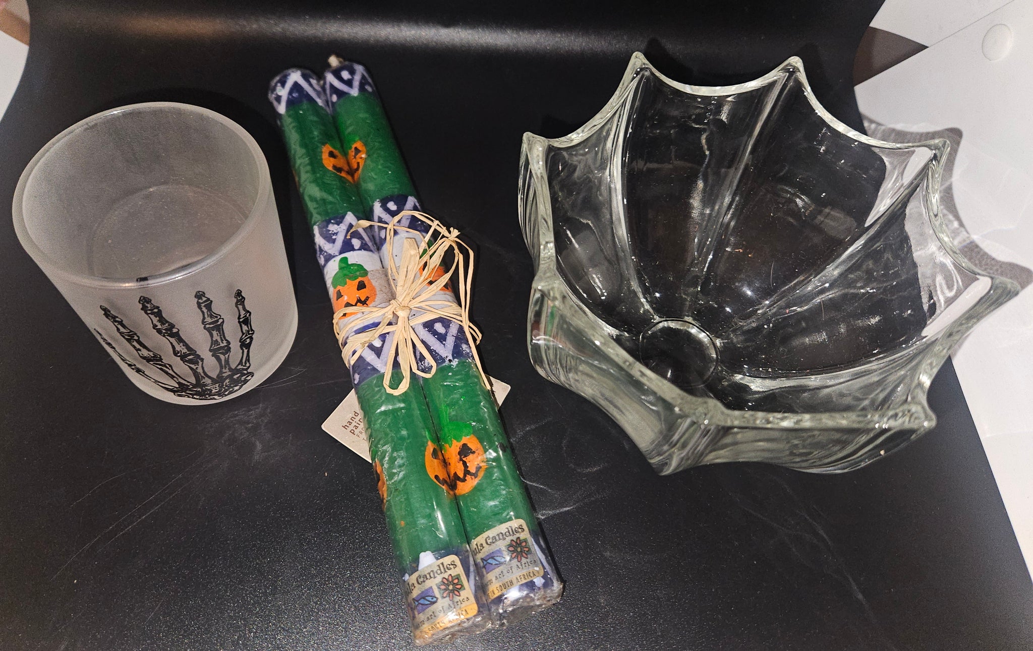 Lot of 4-Pc Halloween Decorations (Candles, Candle Holder & Candy Dish)