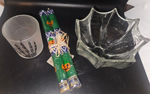 Lot of 4-Pc Halloween Decorations (Candles, Candle Holder & Candy Dish)