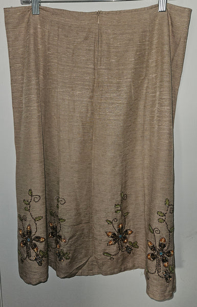 Size 12 SILKLAND Tan Embroidered & Beaded 2-Pc Vintage Skirt Suit