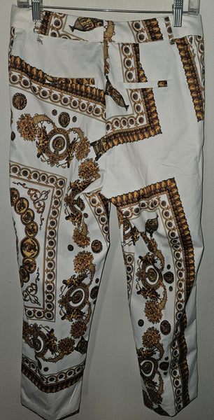 Med / Large OVI Women's 2-Pc Gold & White Roman Print Pant Suit (See details)