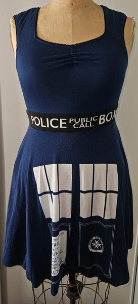 Doctor Who BBC Large Blue TARDIS Police Public Call Box Sleeveless Skater Dress