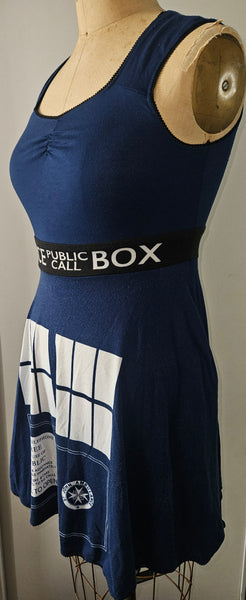 Doctor Who BBC Large Blue TARDIS Police Public Call Box Sleeveless Skater Dress