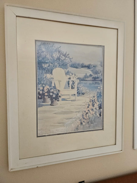 Set of 3 matching vintage framed and matted porch pictures coastal home wall decor
