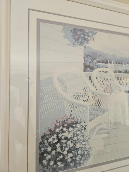 Set of 3 matching vintage framed and matted porch pictures coastal home wall decor