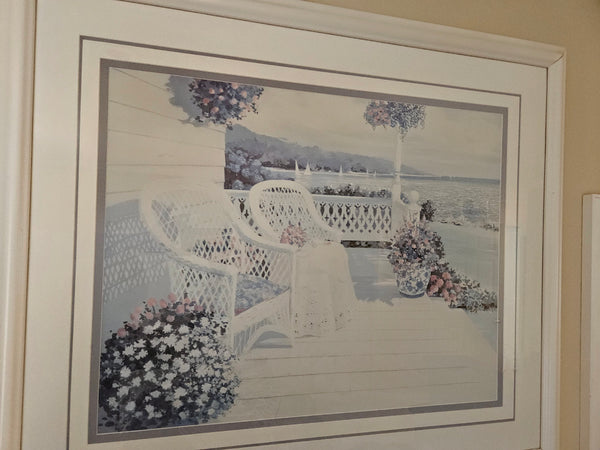 Set of 3 matching vintage framed and matted porch pictures coastal home wall decor