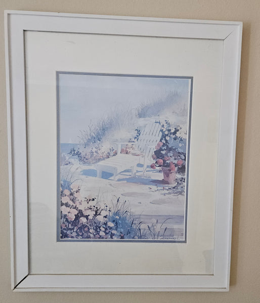 Set of 3 matching vintage framed and matted porch pictures coastal home wall decor