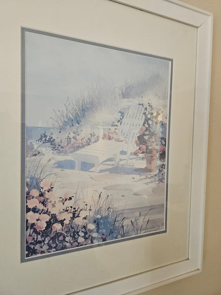 Set of 3 matching vintage framed and matted porch pictures coastal home wall decor