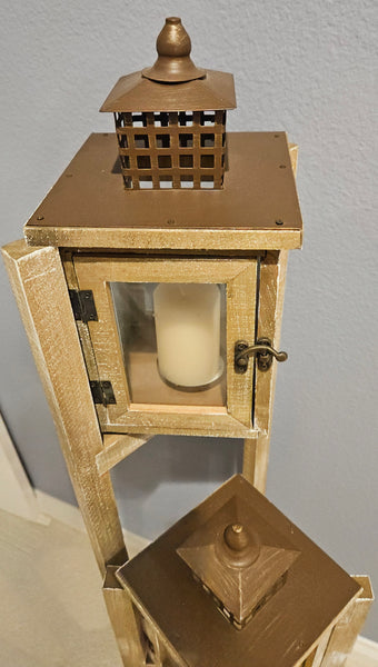 Unique Triple Tower Wood Folding Home Decor Lantern Stand