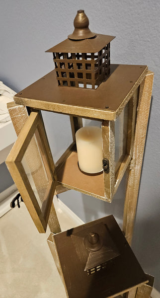 Unique Triple Tower Wood Folding Home Decor Lantern Stand