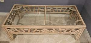 Light Tan Bamboo Style Glass Top Coffee Table