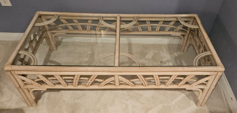 Light Tan Bamboo Style Glass Top Coffee Table